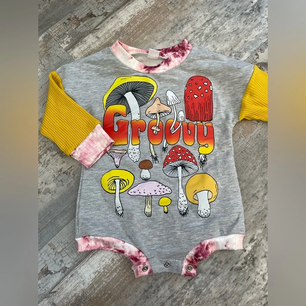 NWOT Groovy Mushroom Baby Long Sleeved Onesie Outfit